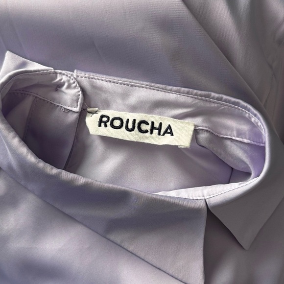 ROUCHA Lavender Satin Back Button Up Long Sleeve Double Collar Oversized Shirt S - Picture 4 of 7